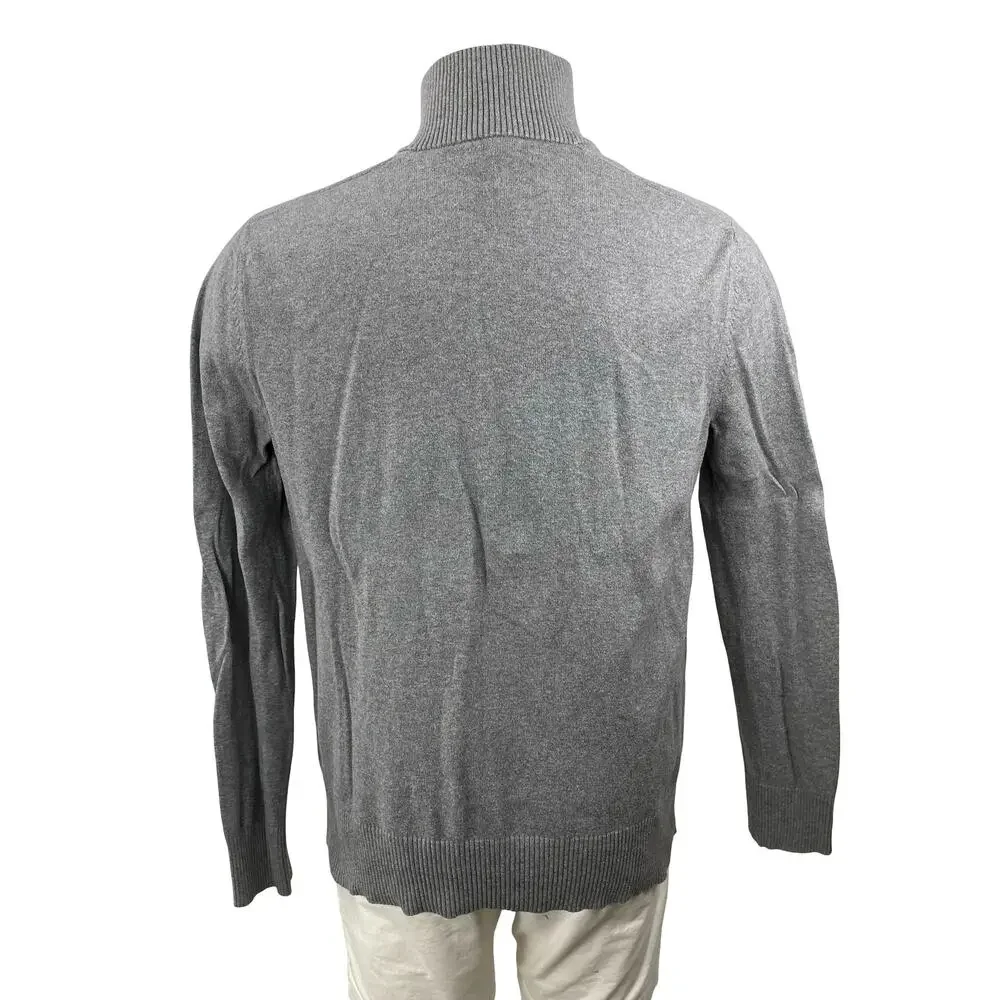 Banana Republic Men's Gray 100% Wool 1/4 Zip Knit Turtleneck Sweater Top Size L